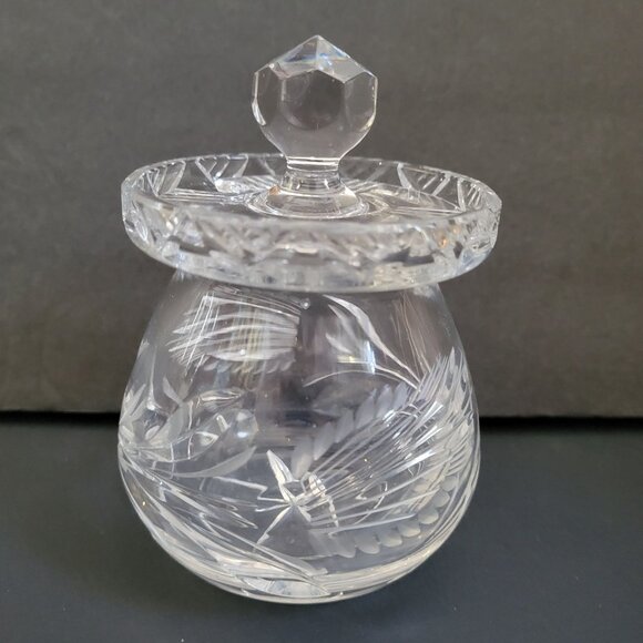 Handcrafted Cut Crystal Lidded Jar Condiment Honey - Picture 2 of 8
